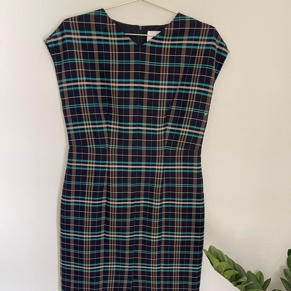 HUGO BOSS Daela Plaid Stretch Cotton Dress Size 10 - Picture 4 of 11